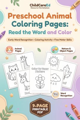 Preschool Coloring & Picture-Word Matching | Animals and Nature