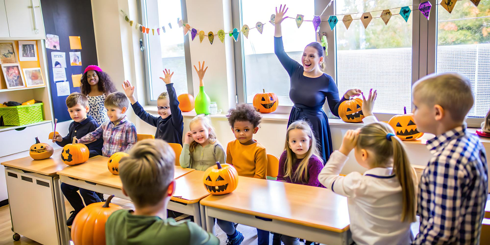 Excited Children Celebrating Halloween